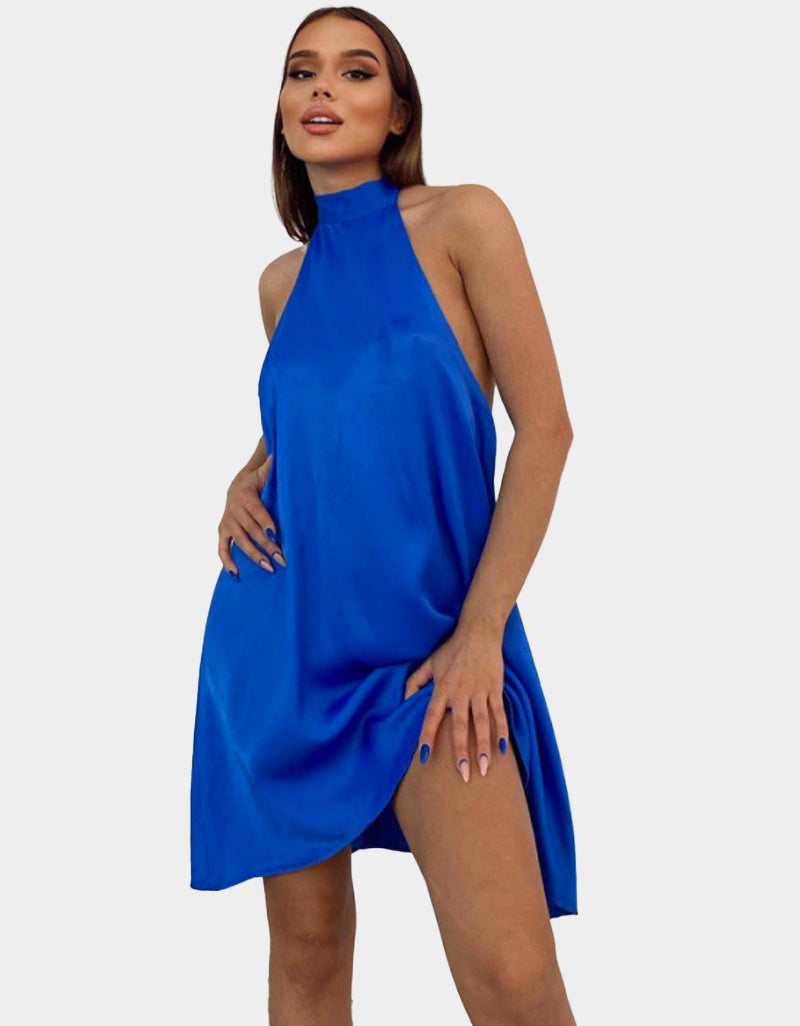Robe Satin Bleu Aurora - Lasourcedustyle