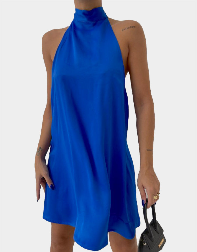Robe Satin Bleu Aurora - Lasourcedustyle