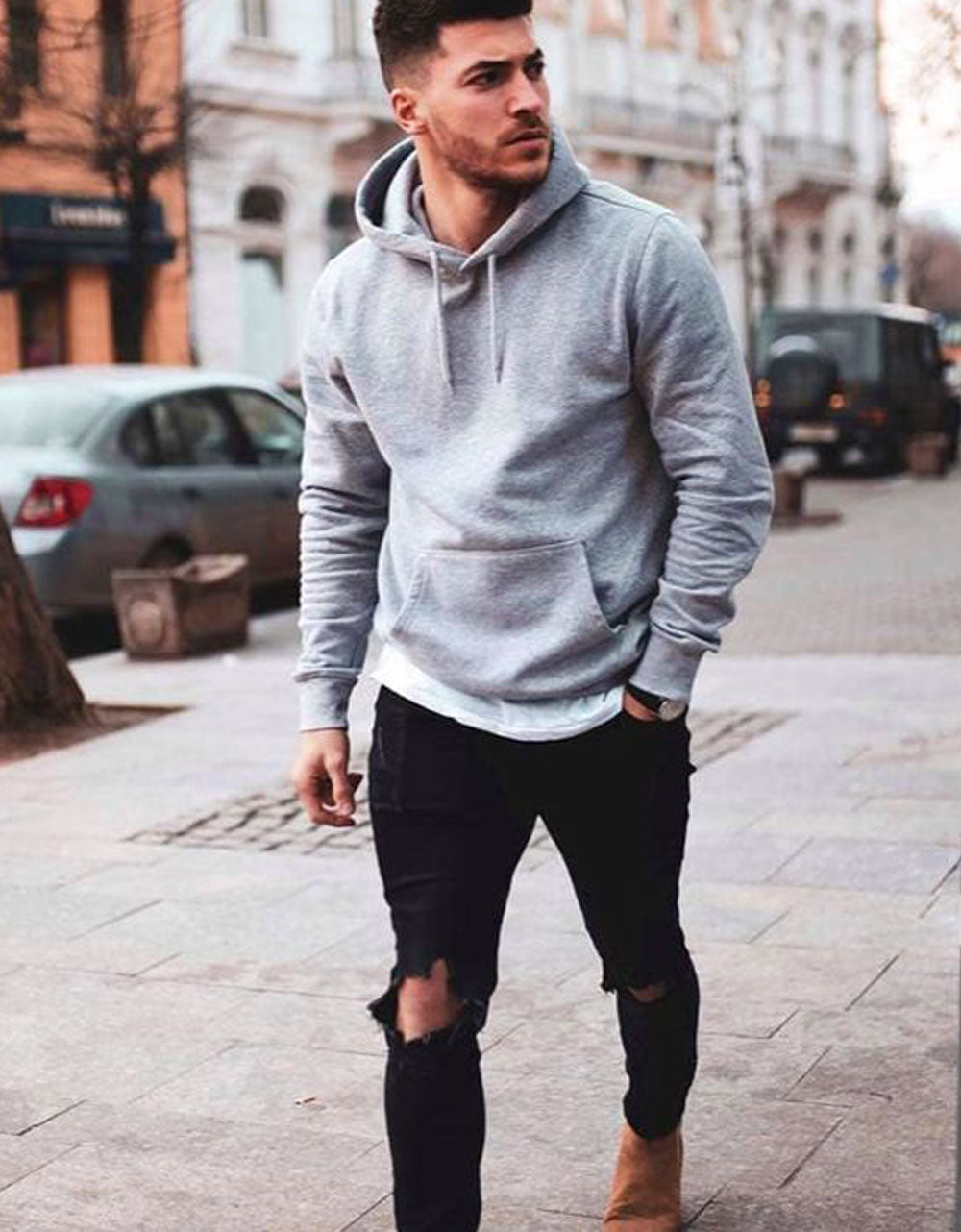 Sweat à Capuche Gris Homme - Lasourcedustyle